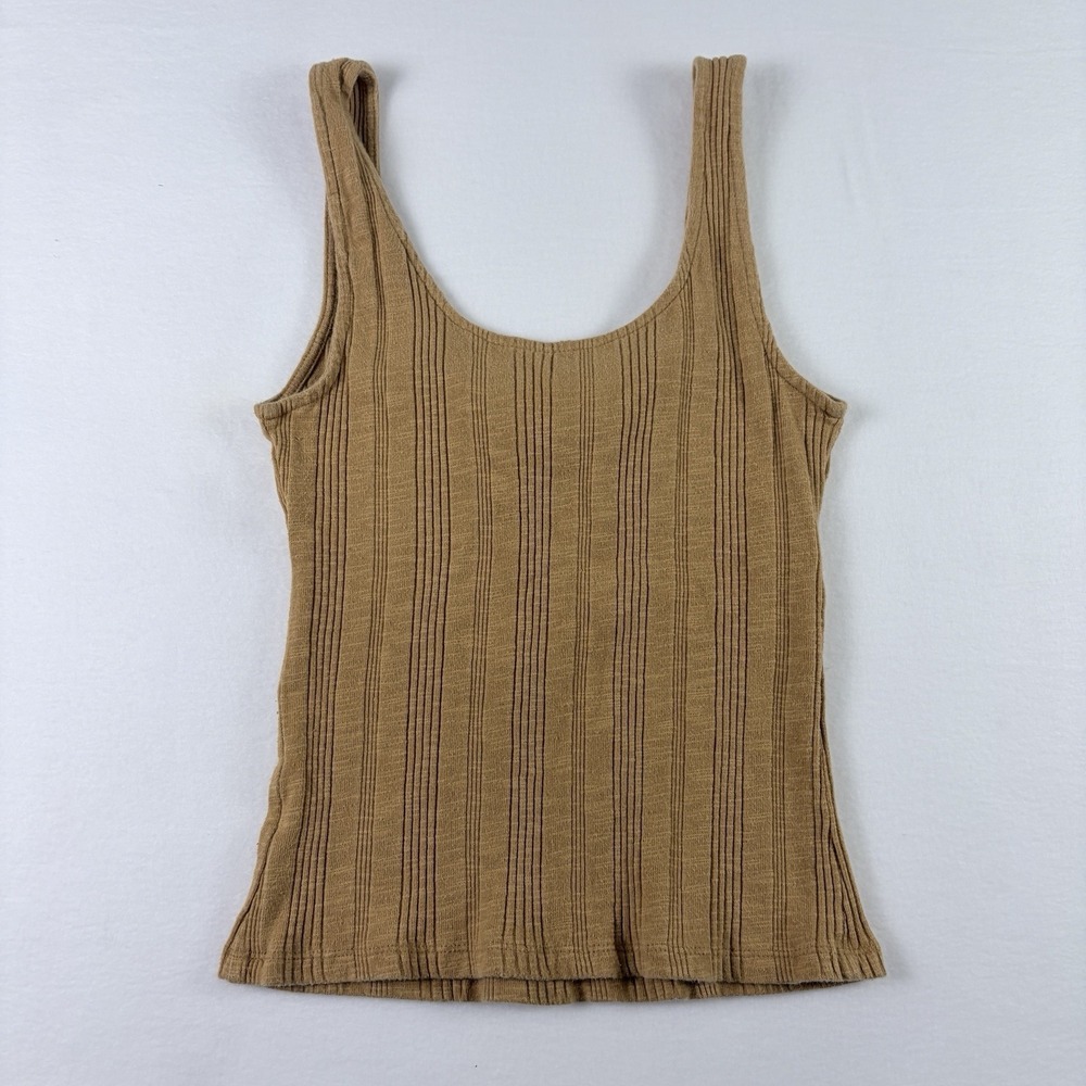 Aeropostale Mustard Yellow Ring Zip Front Y2K Style Tank Top Medium Retro Ribbed - Picture 2 of 7